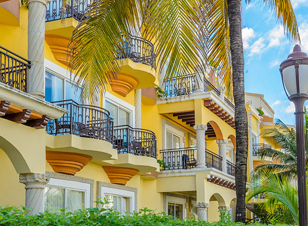 Modern apartment buildings in Playa Del Carmen, Mexico.